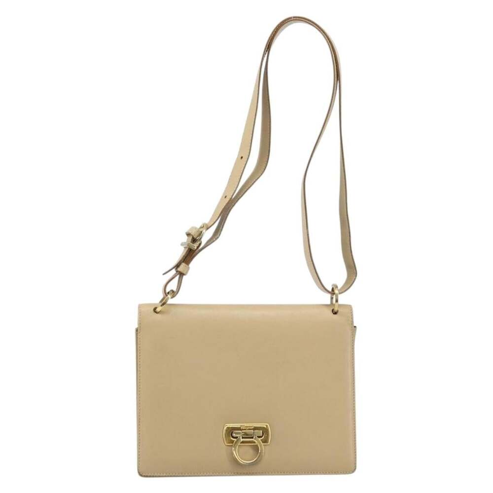 Salvatore Ferragamo Leather Gancini Shoulder Bag Beige